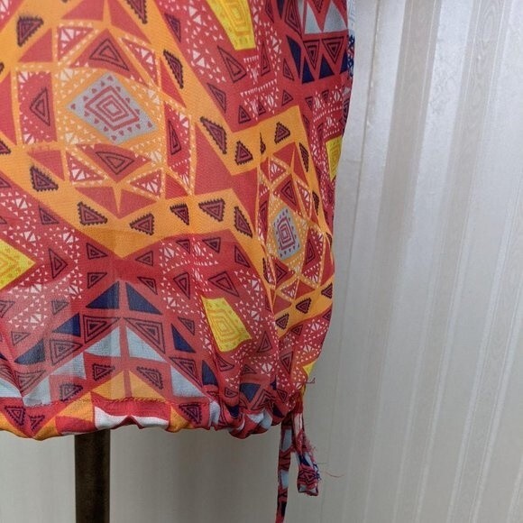 Fun & Flirt Top Women Medium Sheer Tank Geometric Sleeveless Pull Tie Waist M - Picture 4 of 7